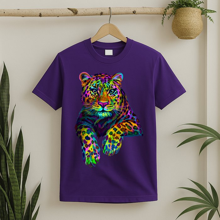 Colorful Neon Leopard Jaguar Portrait T-Shirt