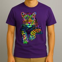 Colorful Neon Leopard Jaguar Portrait T-Shirt