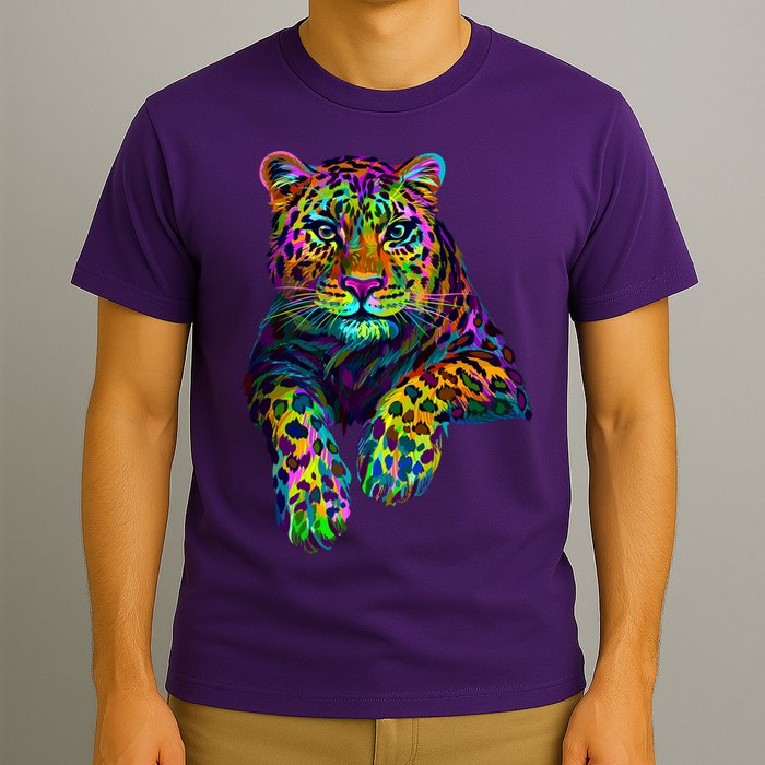 Colorful Neon Leopard Jaguar Portrait T-Shirt