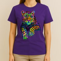 Colorful Neon Leopard Jaguar Portrait T-Shirt