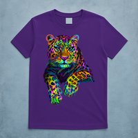 Colorful Neon Leopard Jaguar Portrait T-Shirt