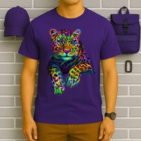 Colorful Neon Leopard Jaguar Portrait T-Shirt