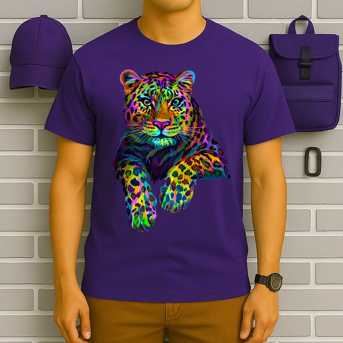 Colorful Neon Leopard Jaguar Portrait T-Shirt