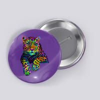 Colorful Neon Leopard Jaguar Portrait Button