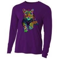 Colorful Neon Leopard Jaguar Portrait Cooling Performance Long Sleeve Crew