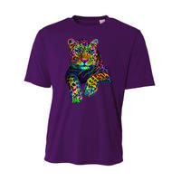 Colorful Neon Leopard Jaguar Portrait Performance Sprint T-Shirt