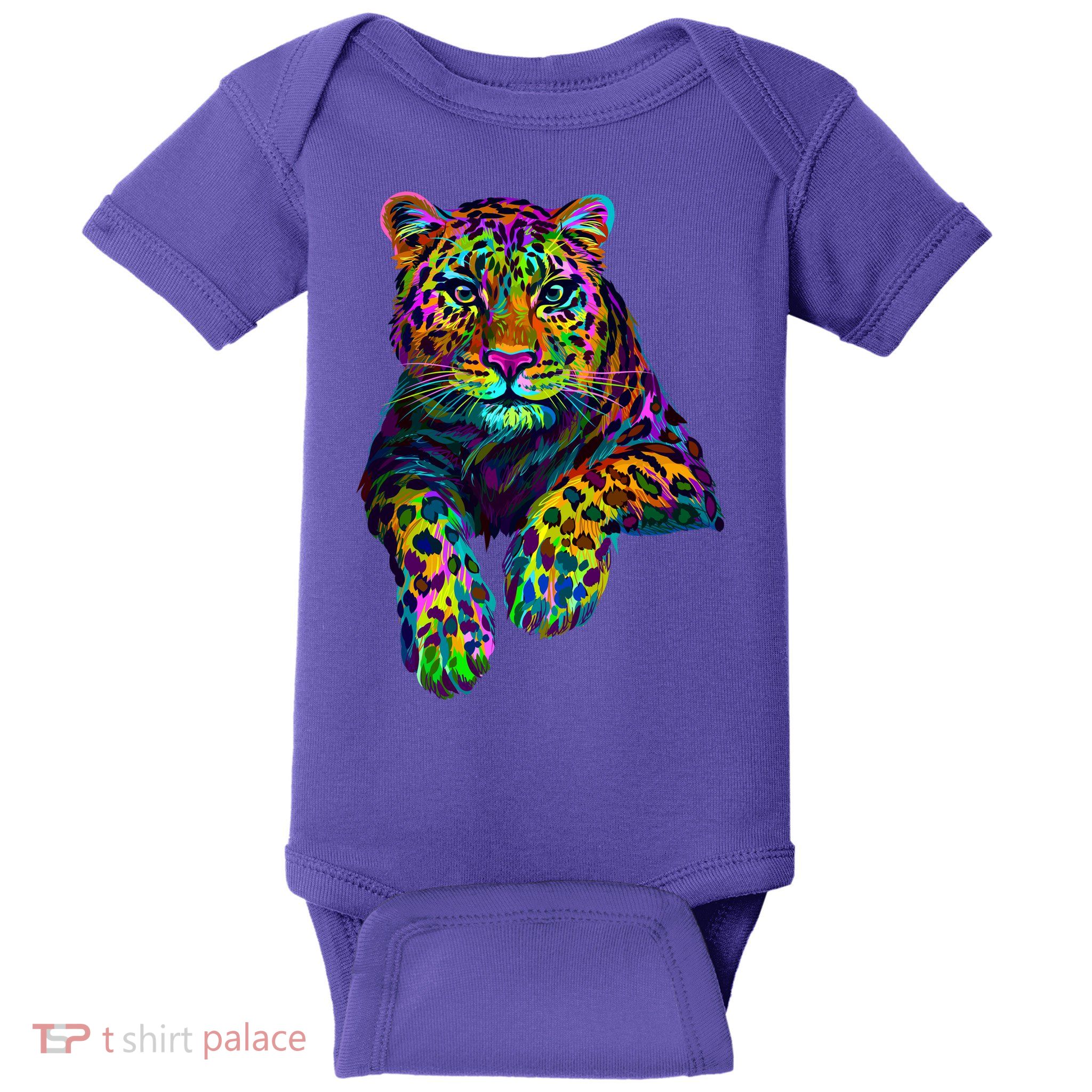 Colorful Neon Leopard Jaguar Portrait Baby Bodysuit