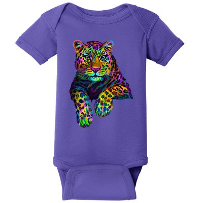 Colorful Neon Leopard Jaguar Portrait Baby Bodysuit