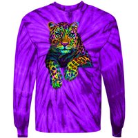 Colorful Neon Leopard Jaguar Portrait Tie-Dye Long Sleeve Shirt