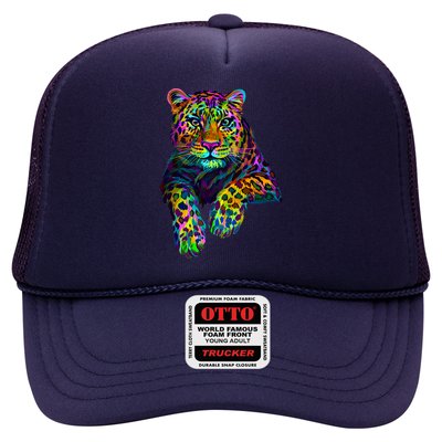 Colorful Neon Leopard Jaguar Portrait Trucker Hat