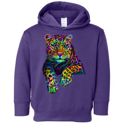 Colorful Neon Leopard Jaguar Portrait Toddler Hoodie