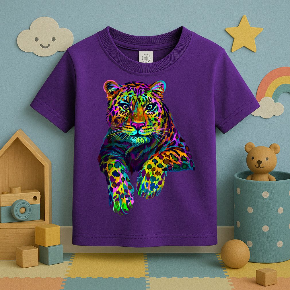 Colorful Neon Leopard Jaguar Portrait Toddler T-Shirt