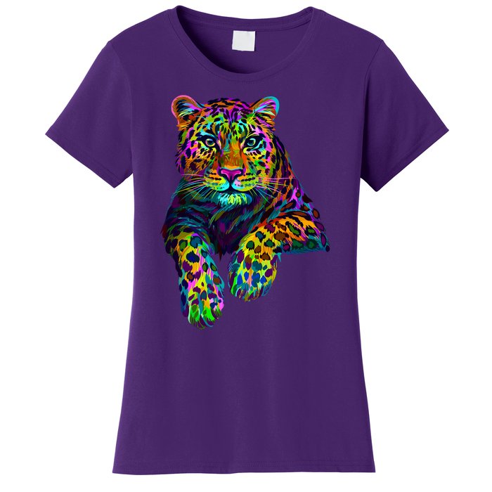 Colorful Neon Leopard Jaguar Portrait Women's T-Shirt