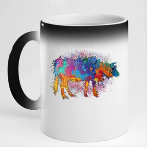 Colorful Pattern Cow Splatter 11oz Black Color Changing Mug