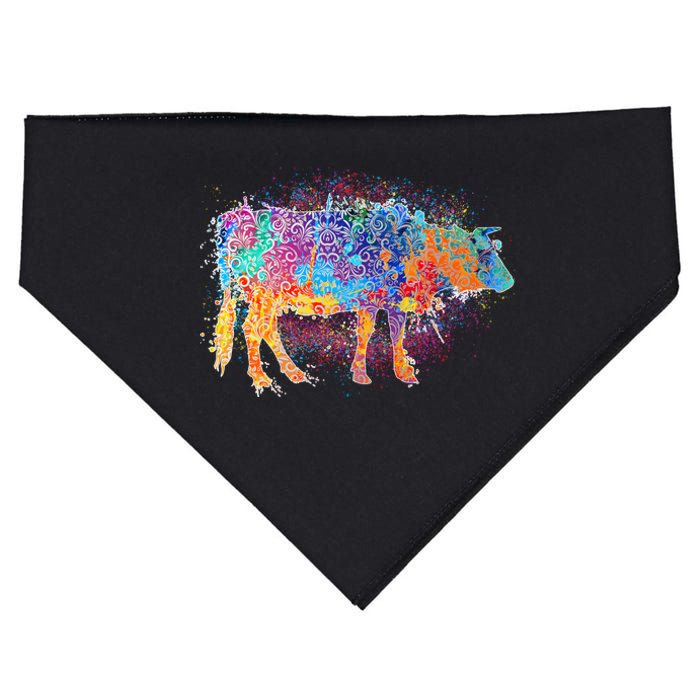 Colorful Pattern Cow Splatter USA-Made Doggie Bandana