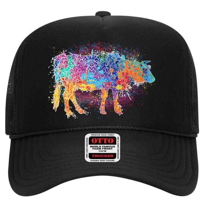 Colorful Pattern Cow Splatter High Crown Mesh Back Trucker Hat