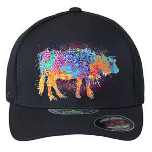 Colorful Pattern Cow Splatter Flexfit Unipanel Trucker Cap