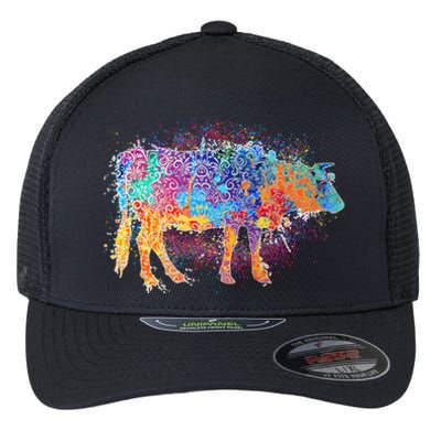 Colorful Pattern Cow Splatter Flexfit Unipanel Trucker Cap