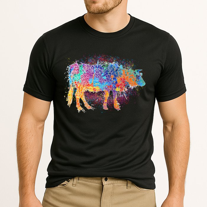 Colorful Pattern Cow Splatter Performance Shirt