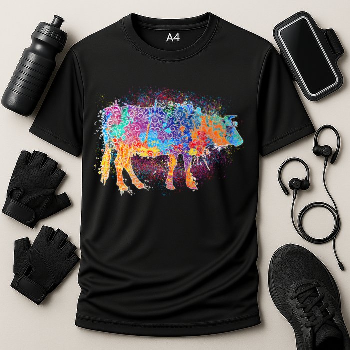 Colorful Pattern Cow Splatter Performance Shirt