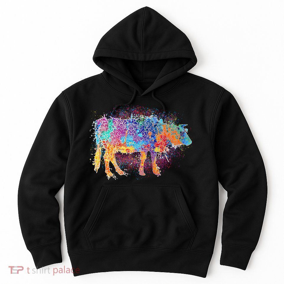 Colorful Pattern Cow Splatter Hoodie