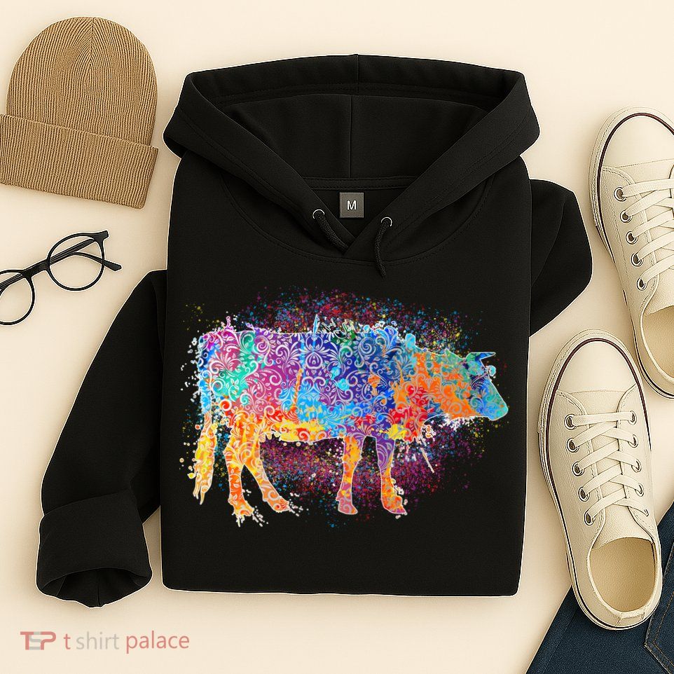 Colorful Pattern Cow Splatter Hoodie