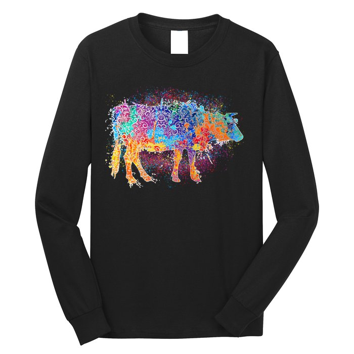 Colorful Pattern Cow Splatter Long Sleeve Shirt