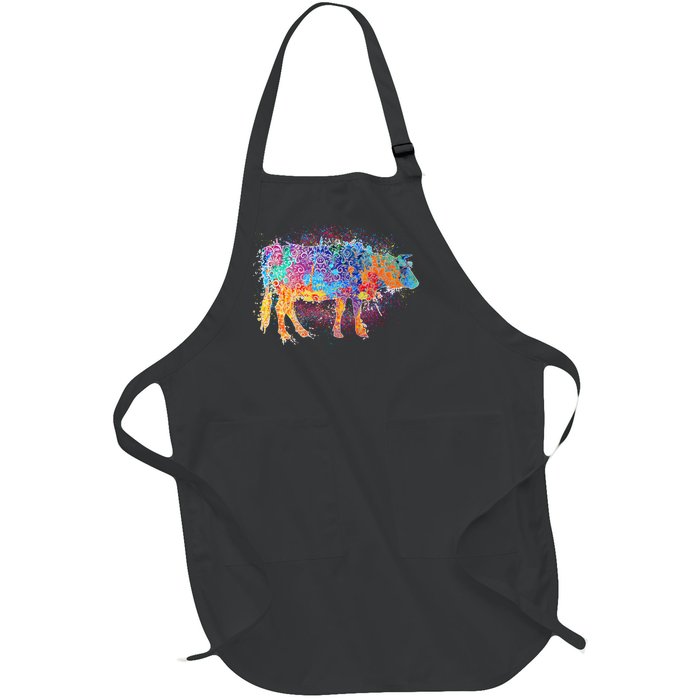 Colorful Pattern Cow Splatter Full-Length Apron With Pockets