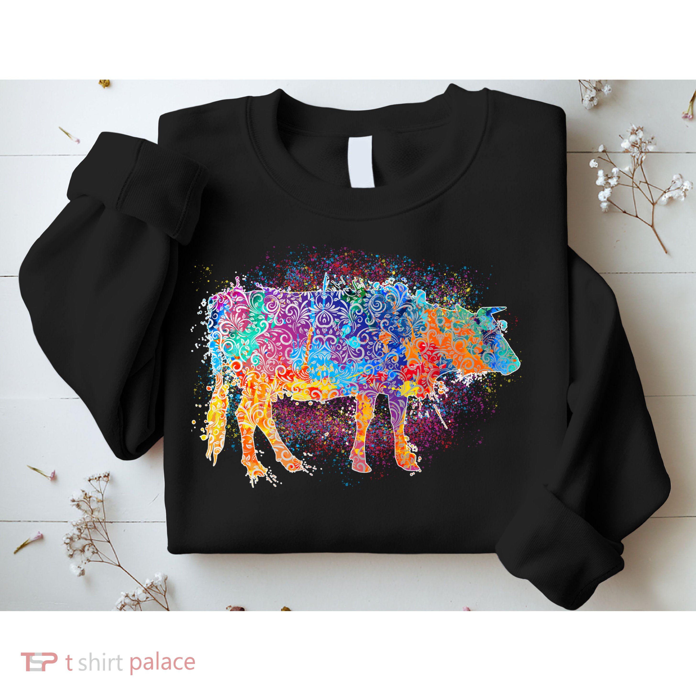 Colorful Pattern Cow Splatter Sweatshirt