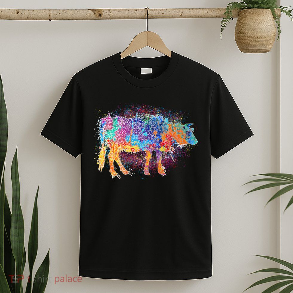 Colorful Pattern Cow Splatter T-Shirt