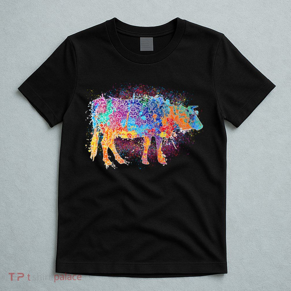 Colorful Pattern Cow Splatter T-Shirt