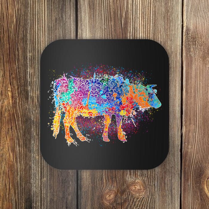 Colorful Pattern Cow Splatter Coaster