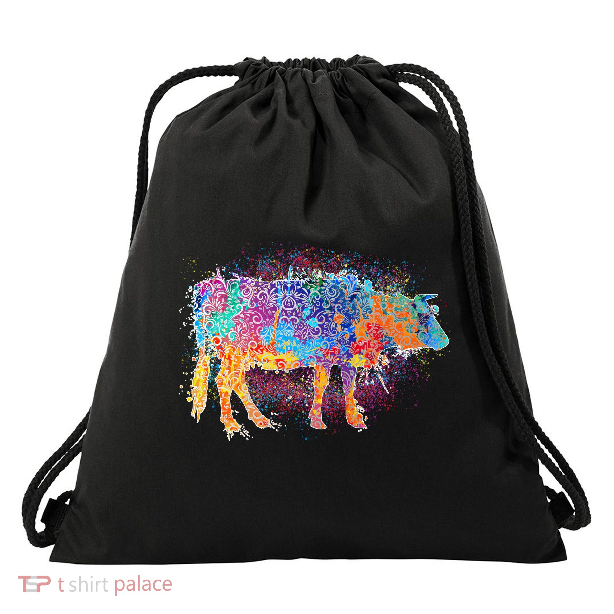 Colorful Pattern Cow Splatter Drawstring Bag