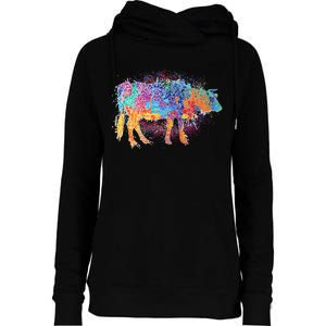 Colorful Pattern Cow Splatter Womens Funnel Neck Pullover Hood