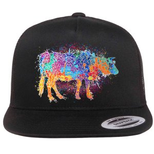 Colorful Pattern Cow Splatter Flat Bill Trucker Hat