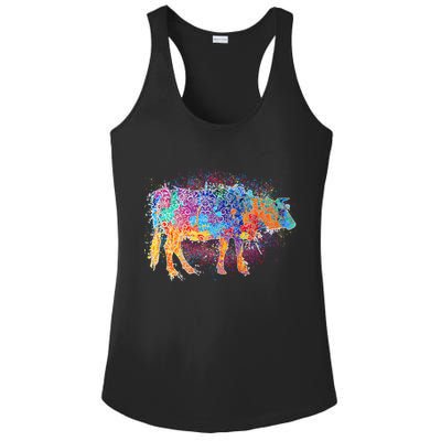 Colorful Pattern Cow Splatter Ladies PosiCharge Competitor Racerback Tank