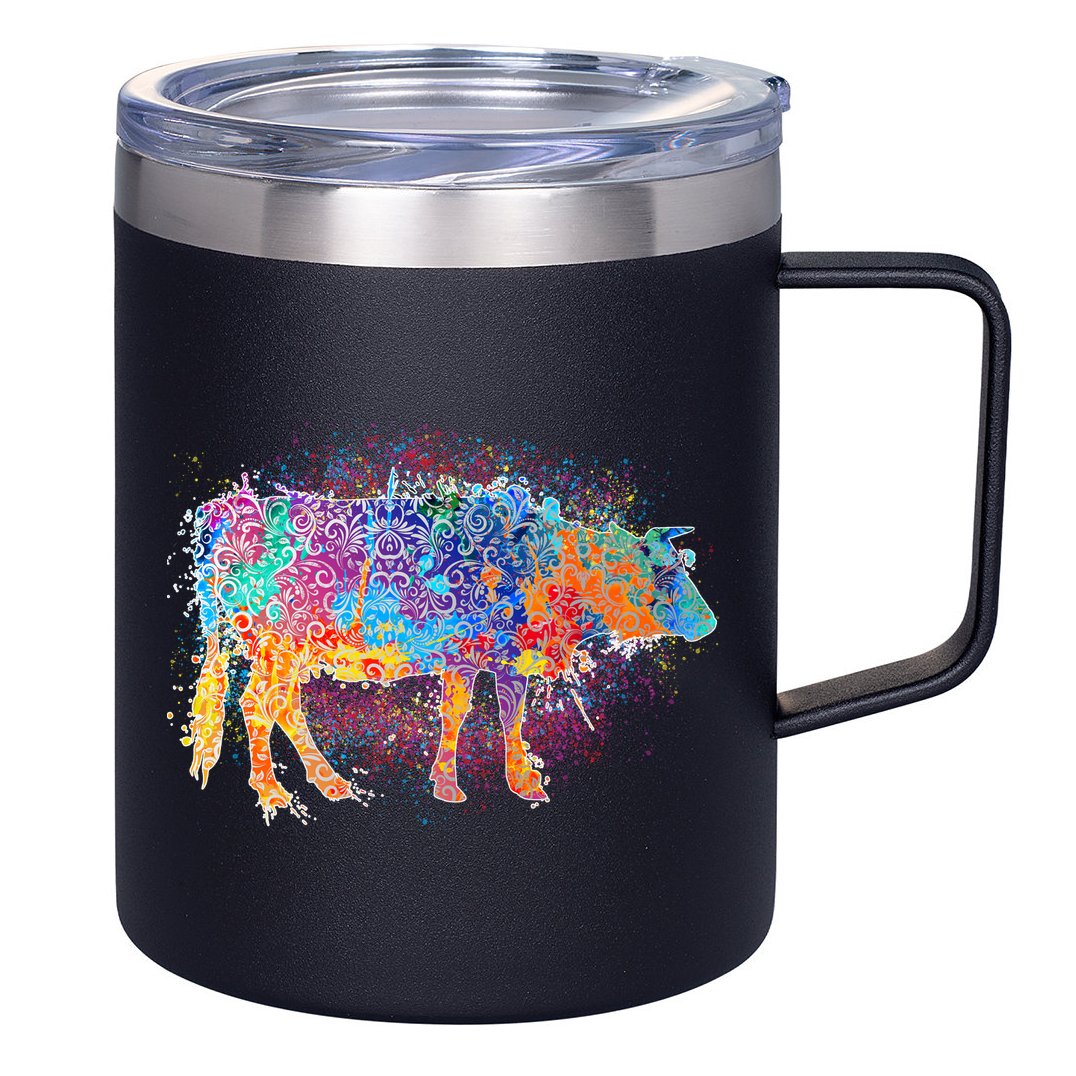 Colorful Pattern Cow Splatter 12oz Stainless Steel Coffee Mug