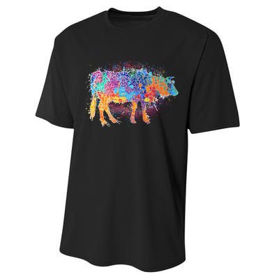 Colorful Pattern Cow Splatter Performance Sprint T-Shirt