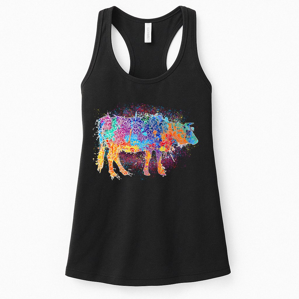Colorful Pattern Cow Splatter Womens Tank Top