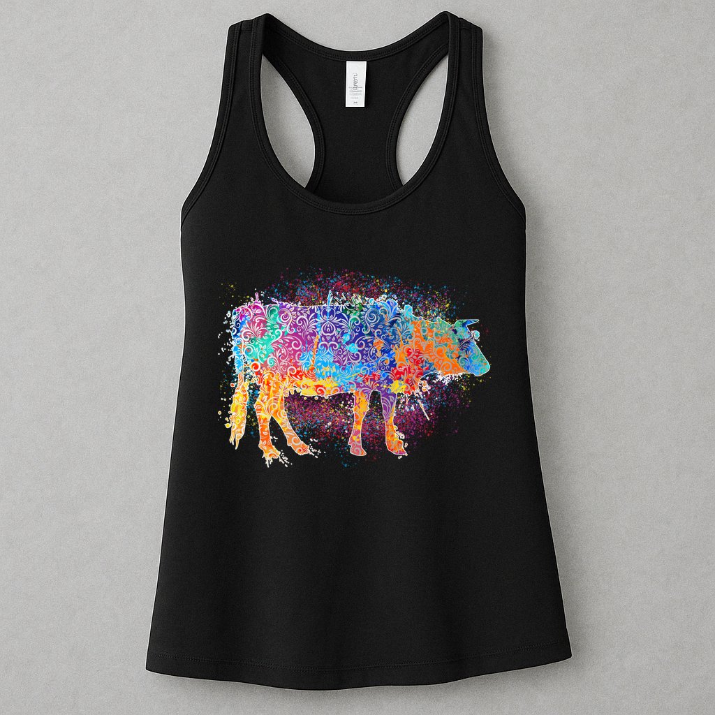 Colorful Pattern Cow Splatter Womens Tank Top