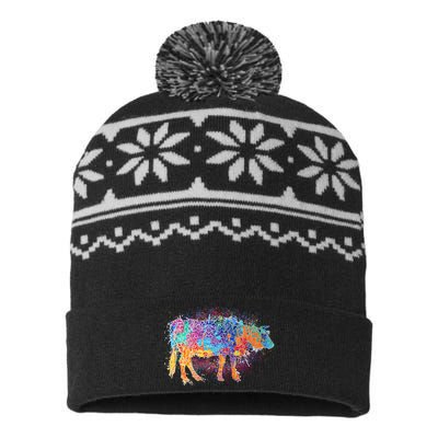 Colorful Pattern Cow Splatter USA-Made Snowflake Beanie