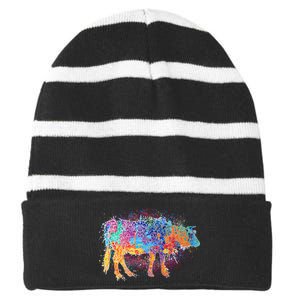 Colorful Pattern Cow Splatter Striped Beanie with Solid Band