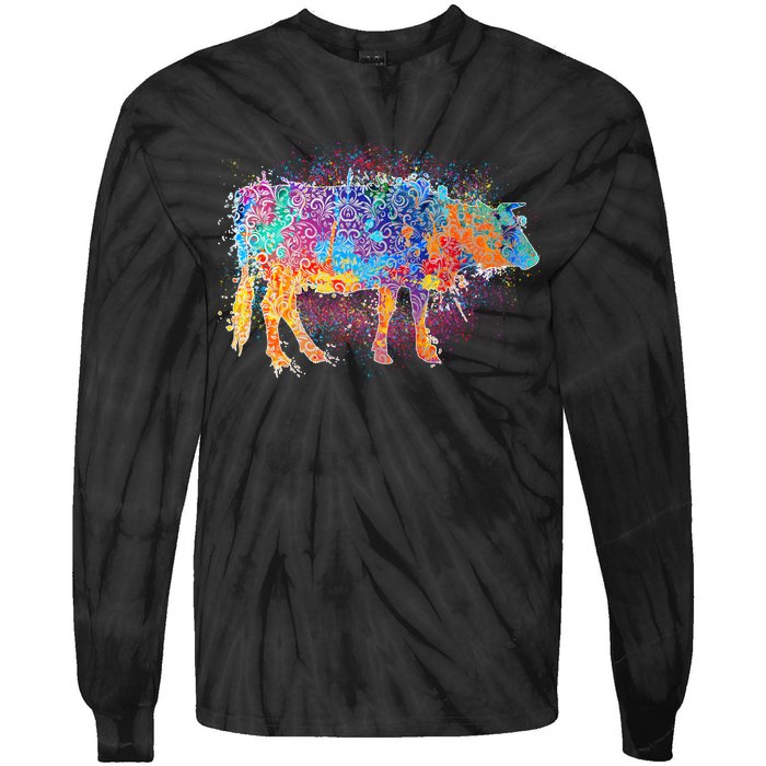 Colorful Pattern Cow Splatter Tie-Dye Long Sleeve Shirt