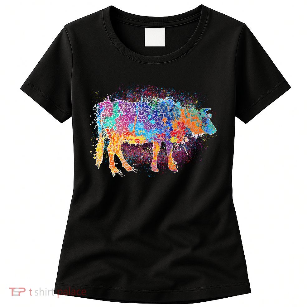 Colorful Pattern Cow Splatter Womens T-Shirt