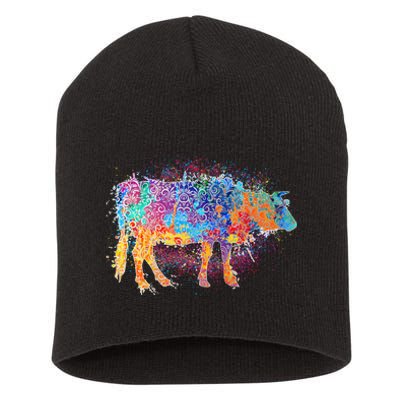 Colorful Pattern Cow Splatter Short Acrylic Beanie