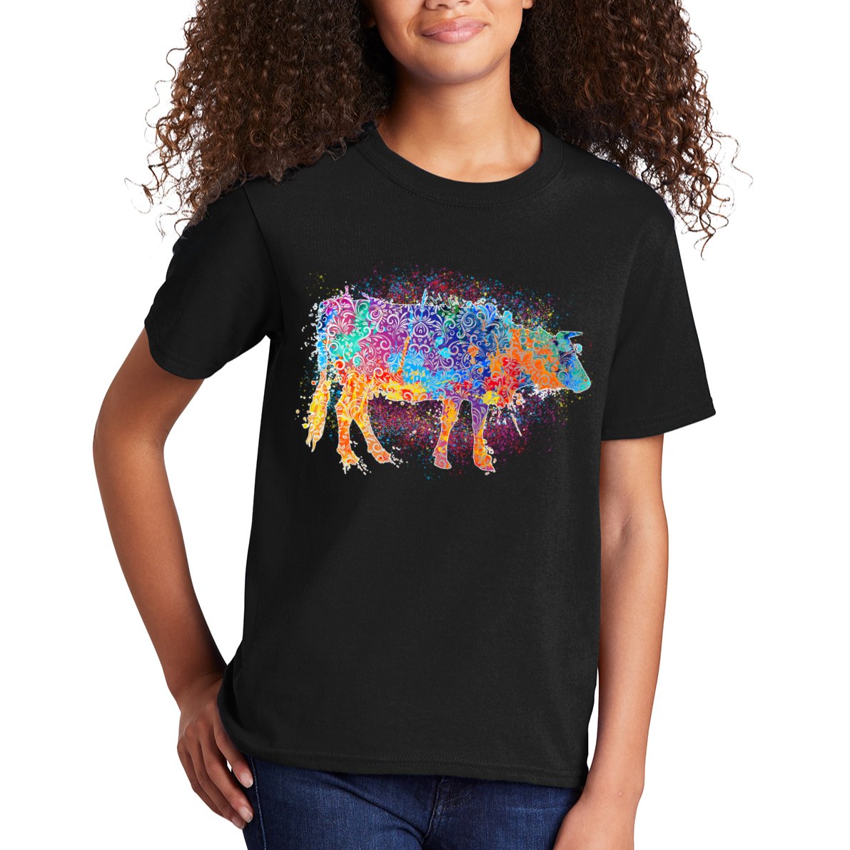 Colorful Pattern Cow Splatter Kids T-Shirt