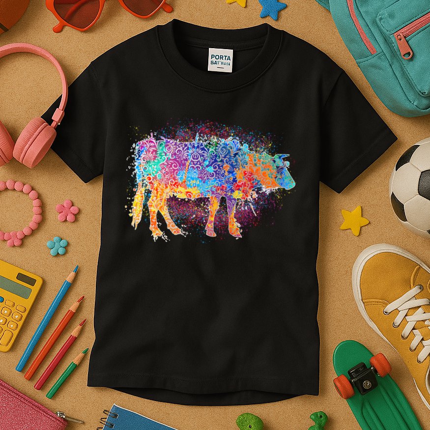 Colorful Pattern Cow Splatter Kids T-Shirt