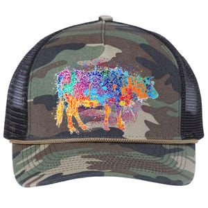 Colorful Pattern Cow Splatter Retro Rope Trucker Hat Cap