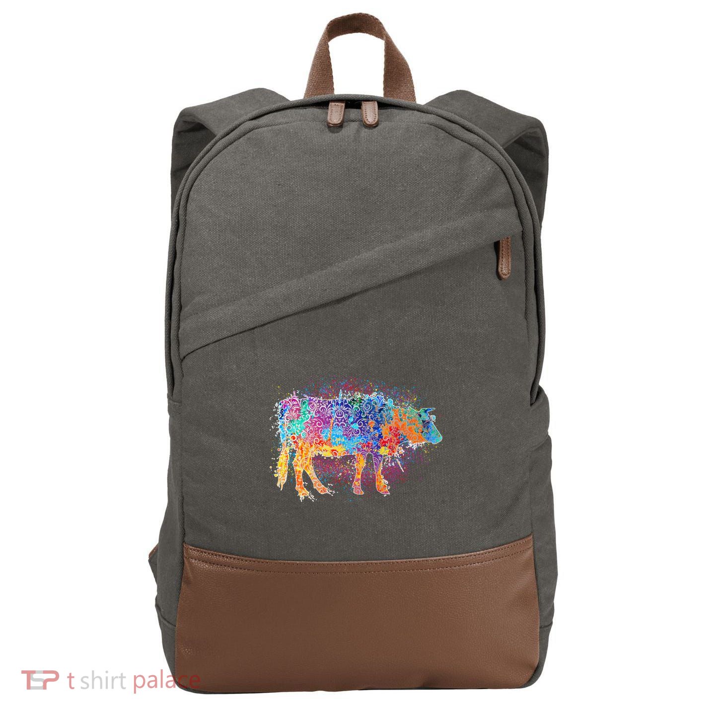 Colorful Pattern Cow Splatter Cotton Canvas Backpack