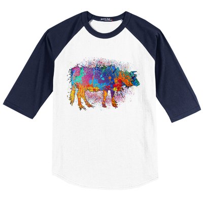 Colorful Pattern Cow Splatter Baseball Sleeve Shirt